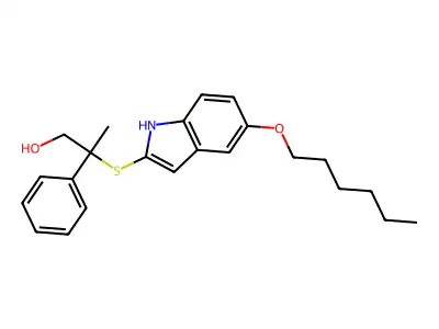 Benzeneethanol, beta-((5-(hexyloxy)-1H-indol-2-yl)thio)-beta-methyl- structure