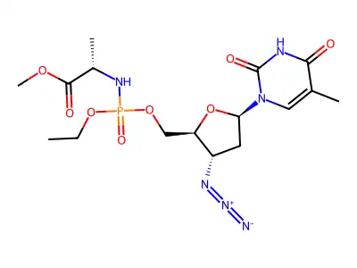 L-Alanine, N-(3'-azido-3'-deoxy-P-ethyl-5'-thymidylyl)-, methyl ester, (R)- structure