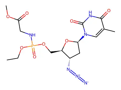 3'-Azido-3'-deoxythymidine-5'-(ethyl methoxyglycinyl)phosphoramidate structure