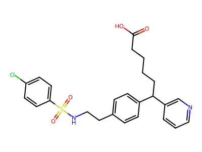 6-(4-(2-(4-Chlorobenzenesulphonylamino)ethyl)phenyl)-6-(3-pyridyl)hexanoic acid structure
