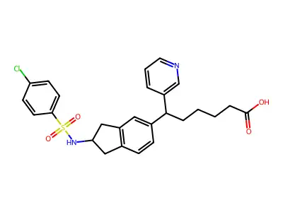 6-(2-(4-Chlorobenzenesulphonamino)indan-5-yl)-6-(3-pyridyl)hexanoic acid structure