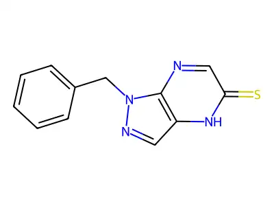 5H-Pyrazolo(3,4-b)pyrazine-5-thione, 1,4-dihydro-1-(phenylmethyl)- structure