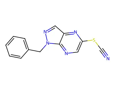 Thiocyanic acid, 1-(phenylmethyl)-1H-pyrazolo(3,4-b)pyrazin-5-yl ester structure