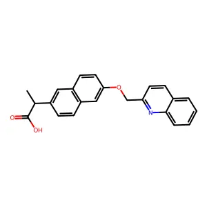 S(alpha)-methyl-6-(2-quinolinylmethoxy)-2-naphthaleneacetic acid structure