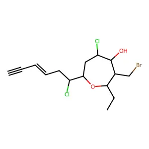 3-(Bromomethyl)-5-chloro-7-(1-chlorohex-3-en-5-ynyl)-2-ethyloxepan-4-ol structure
