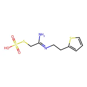 S-[(2Z)-2-Amino-2-{[2-(thiophen-2-yl)ethyl]imino}ethyl] hydrogen sulfurothioate structure