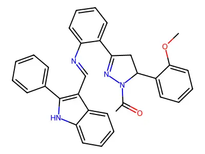 1H-Pyrrole, 1-acetyl-4,5-dihydro-5-(2-methoxyphenyl)-3-(2-(((2-phenyl-1H-indol-3-yl)methylene)amino)phenyl)- structure