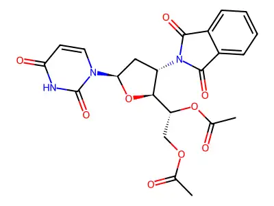 beta-1-(5,6-Di-O-acetyl-2,3-dideoxy-3-phthalimido-D-ribo-hexafuranosyl)uracil structure