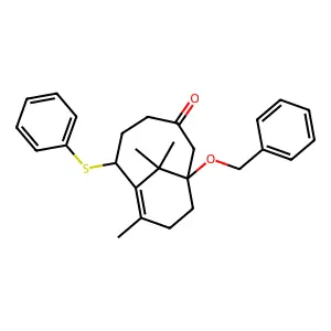 1-Benzyloxy-8,11,11-trimethyl-6-phenylthiobicyclo(5.3.1)undec-7-en-3-one structure