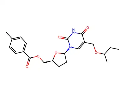 2',3'-Dideoxy-5'-O-(4-methylbenzoyl)-5-((2-butoxy)methyl)uridine structure