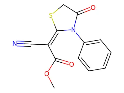 Methyl 2-cyano-2-(4-oxo-3-phenyl-1,3-thiazolidin-2-ylidene)acetate structure