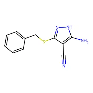 1H-Pyrazole-4-carbonitrile, 3-amino-5-[(phenylmethyl)thio]- structure