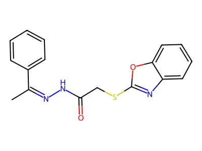 2-(1,3-benzoxazol-2-ylsulfanyl)-N'-[(1E)-1-phenylethylidene]acetohydrazide structure