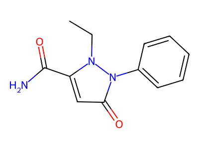 2-Ethyl-5-oxo-1-phenyl-3-pyrazoline-3-carboxamide structure