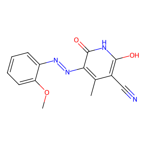 2,6-dihydroxy-5-[(E)-(2-methoxyphenyl)diazenyl]-4-methylpyridine-3-carbonitrile structure