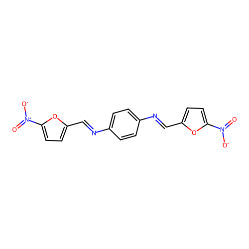 N,N'-bis[(E)-(5-nitrofuran-2-yl)methylidene]benzene-1,4-diamine structure