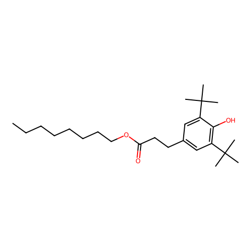 Octyl beta-(3,5-di-tert-butyl-4-hydroxyphenyl)propionate structure
