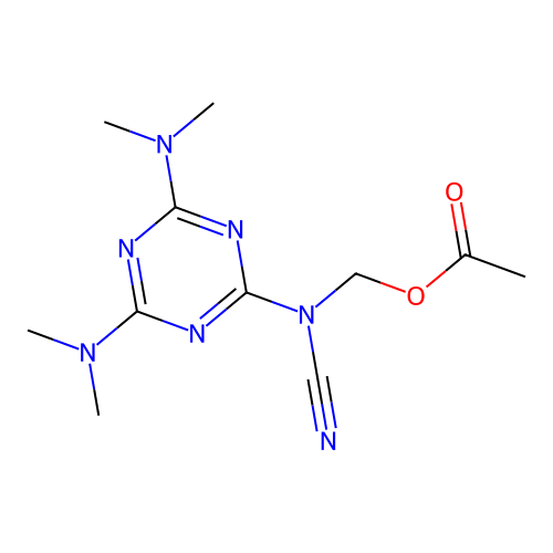{[4,6-Bis(dimethylamino)-1,3,5-triazin-2-yl](cyano)amino}methyl acetate structure