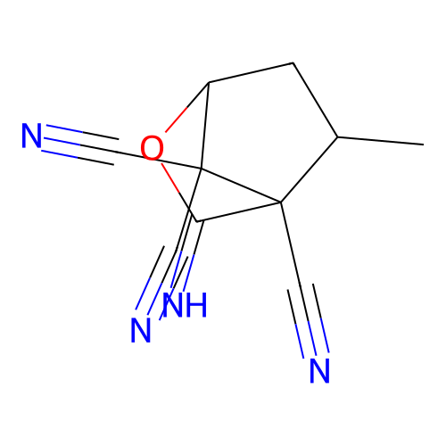 3-Imino-5-methyl-2-oxabicyclo[2.2.1]heptane-4,7,7-tricarbonitrile structure