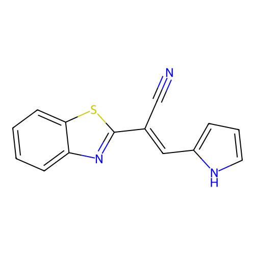 2-Benzothiazoleacetonitrile, I+/--(1H-pyrrol-2-ylmethylene)-, (E)- structure