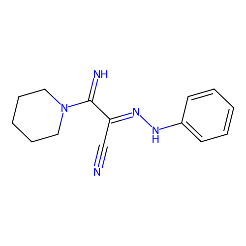3-Imino-2-(phenyl-hydrazono)-3-piperidin-1-yl-propionitrile structure