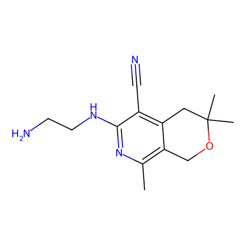 6-(2-aminoethylamino)-3,3,8-trimethyl-1,4-dihydropyrano[3,4-c]pyridine-5-carbonitrile structure
