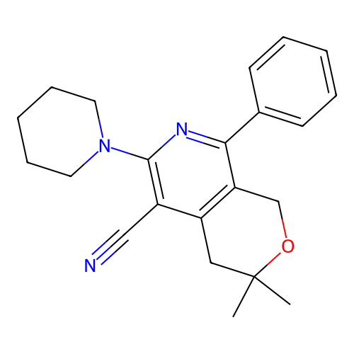 3,3-dimethyl-8-phenyl-6-(piperidin-1-yl)-3,4-dihydro-1H-pyrano[3,4-c]pyridine-5-carbonitrile structure