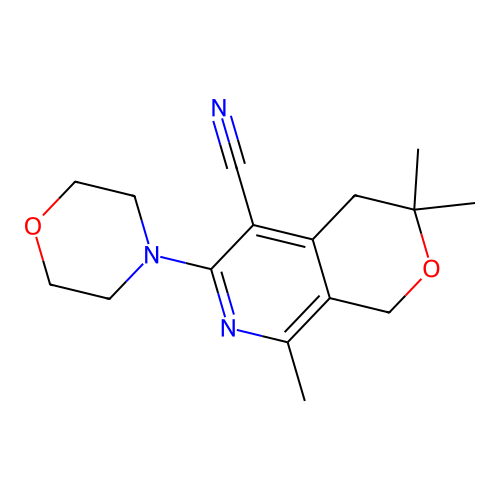 3,3,8-trimethyl-6-(morpholin-4-yl)-3,4-dihydro-1H-pyrano[3,4-c]pyridine-5-carbonitrile structure