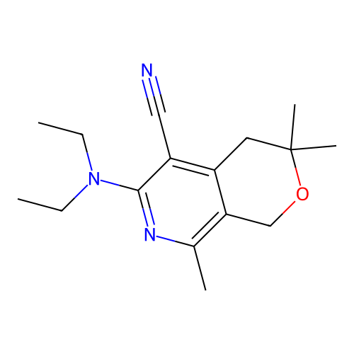 6-(diethylamino)-3,3,8-trimethyl-3,4-dihydro-1H-pyrano[3,4-c]pyridine-5-carbonitrile structure