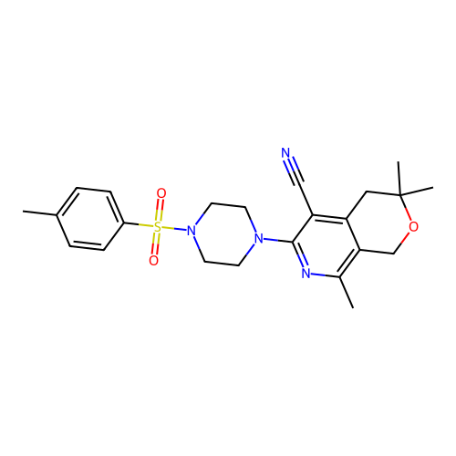 3,3,8-trimethyl-6-[4-(4-methylphenyl)sulfonylpiperazin-1-yl]-1,4-dihydropyrano[3,4-c]pyridine-5-carbonitrile structure