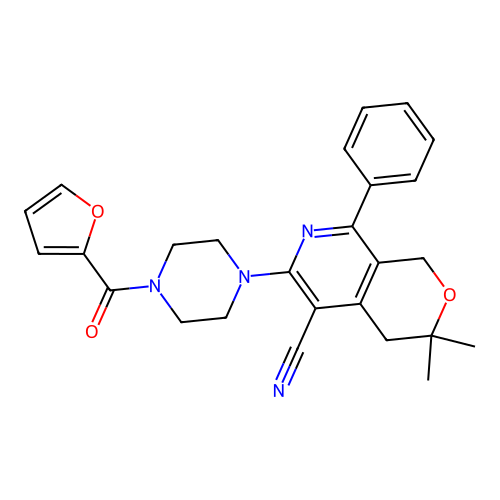 6-(4-(furan-2-carbonyl)piperazin-1-yl)-3,3-dimethyl-8-phenyl-3,4-dihydro-1H-pyrano[3,4-c]pyridine-5-carbonitrile structure