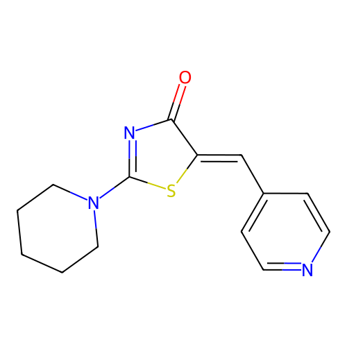 (Z)-2-(piperidin-1-yl)-5-(pyridin-4-ylmethylene)thiazol-4(5H)-one structure