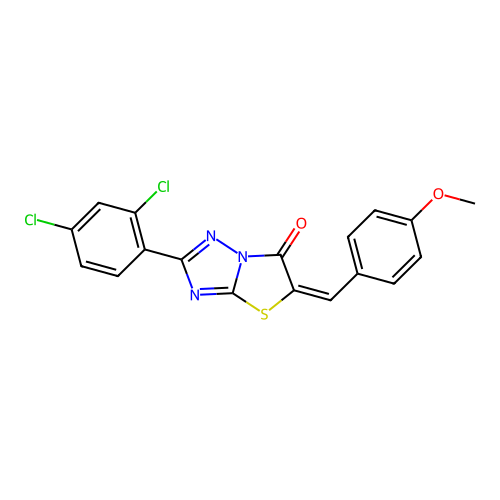 (E)-2-(2,4-dichlorophenyl)-5-(4-methoxybenzylidene)thiazolo[3,2-b][1,2,4]triazol-6(5H)-one structure