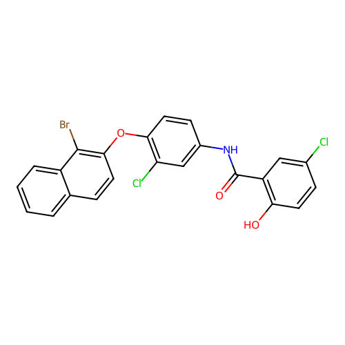 N-{4-[(1-bromonaphthalen-2-yl)oxy]-3-chlorophenyl}-5-chloro-2-hydroxybenzamide structure