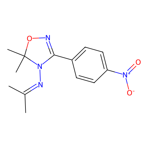 5,5-dimethyl-3-(4-nitrophenyl)-N-(propan-2-ylidene)-1,2,4-oxadiazol-4(5H)-amine structure