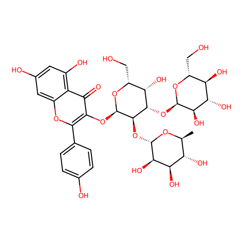 Kaempferol 3-glucosyl(1-3)rhamnosyl(1-6)galactoside structure