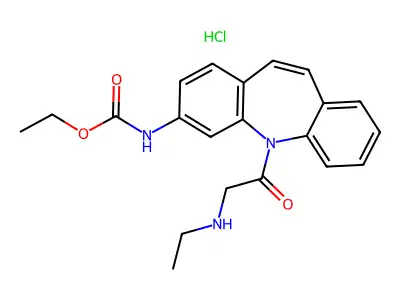Carbamic acid, (5-((ethylamino)acetyl)-5H-dibenz(b,f)azepin-3-yl)-, ethyl ester, monohydrochloride structure