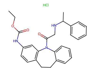 Ethyl (10,11-dihydro-5-(((1-phenylethyl)amino)acetyl)-5H-dibenz(b,f)azepin-3-yl)carbamate HCl structure