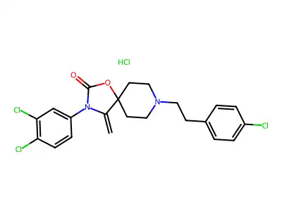 1-Oxa-3,8-diazaspiro(4.5)decan-2-one, 8-(2-(4-chlorophenyl)ethyl)-3-(3,4-dichlorophenyl)-4-methylene-, monohydrochloride structure