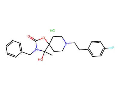 1-Oxa-3,8-diazaspiro(4.5)decan-2-one, 8-(2-(4-fluorophenyl)ethyl)-4-hydroxy-4-methyl-3-(phenylmethyl)-, monohydrochloride structure