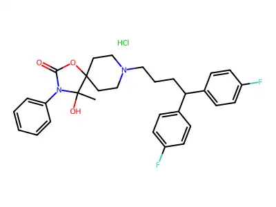 1-Oxa-3,8-diazaspiro(4.5)decan-2-one, 8-(4,4-bis(4-fluorophenyl)butyl)-4-hydroxy-4-methyl-3-phenyl-, monohydrochloride structure