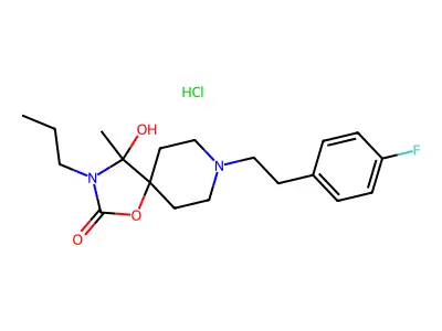 1-Oxa-3,8-diazaspiro(4.5)decan-2-one, 8-(2-(4-fluorophenyl)ethyl)-4-hydroxy-4-methyl-3-propyl-, monohydrochloride structure