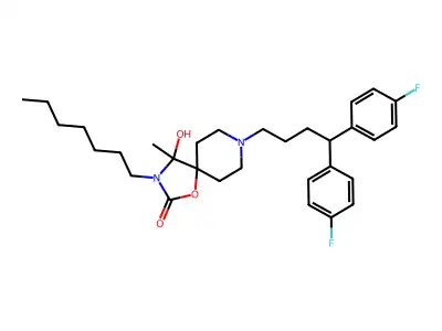 1-Oxa-3,8-diazaspiro(4.5)decan-2-one, 8-(4,4-bis(4-fluorophenyl)butyl)-3-heptyl-4-hydroxy-4-methyl- structure