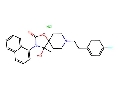 1-Oxa-3,8-diazaspiro(4.5)decan-2-one, 8-(2-(4-fluorophenyl)ethyl)-4-hydroxy-4-methyl-3-(1-naphthalenyl)-, monohydrochloride structure