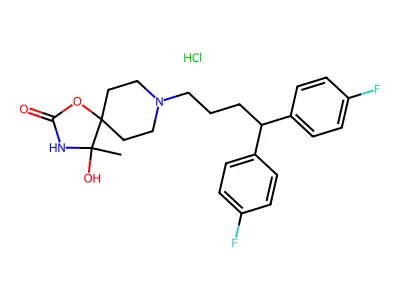 1-Oxa-3,8-diazaspiro(4.5)decan-2-one, 8-(4,4-bis(4-fluorophenyl)butyl)-4-hydroxy-4-methyl-, monohydrochloride structure