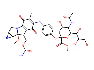 7-N-(4-O-sialosylphenyl)-9-methoxymitosane methyl ester structure