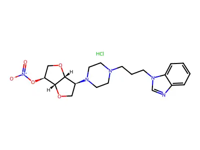 L-Iditol, 1,4:3,6-dianhydro-2-(4-(3-(1H-benzimidazol-1-yl)propyl)-1-piperazinyl)-2-deoxy-, 5-nitrate, hydrochloride structure