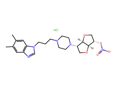 L-Iditol, 1,4:3,6-dianhydro-2-deoxy-2-(4-(3-(5,6-dimethyl-1H-benzimidazol-1-yl)propyl)-1-piperazinyl)-, 5-nitrate, hydrochloride structure