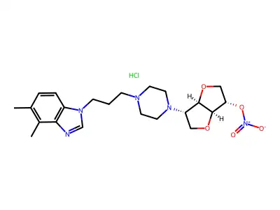L-Iditol, 1,4:3,6-dianhydro-2-deoxy-2-(4-(3-(4,5-dimethyl-1H-benzimidazol-1-yl)propyl)-1-piperazinyl)-, 5-nitrate, hydrochloride structure