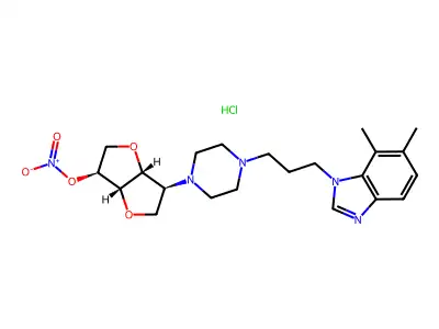 L-Iditol, 1,4:3,6-dianhydro-2-deoxy-2-(4-(3-(6,7-dimethyl-1H-benzimidazol-1-yl)propyl)-1-piperazinyl)-, 5-nitrate, hydrochloride structure